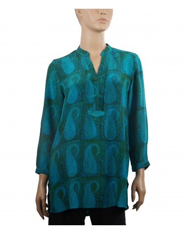 Long Silk Shirt - Green and Blue Big Paisley