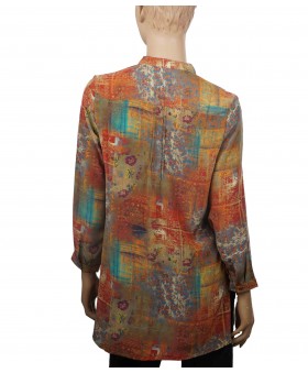 Long Silk Shirt - Mustered Floral Print