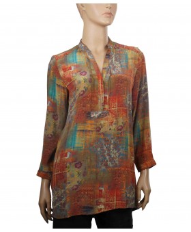Long Silk Shirt - Mustered Floral Print
