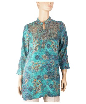 Antique Silk Kurti - Turquoise