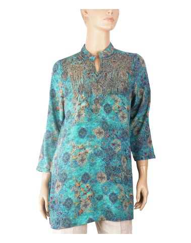 Antique Silk Kurti - Turquoise
