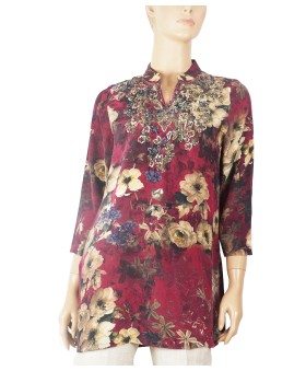 Antique Silk Kurti - Beige Floral