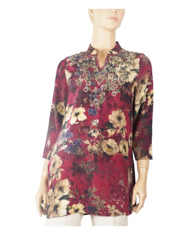 Antique Silk Kurti - Beige Floral