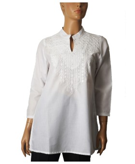 Casual Kurti - White Embroidery With Mirror