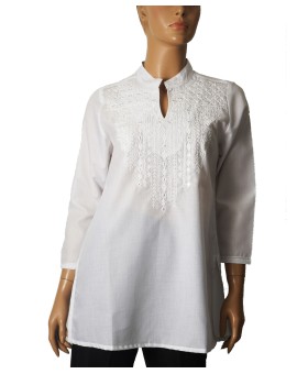 Casual Kurti - White Embroidery With Mirror