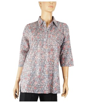 Casual Kurti - Deep Grey With Little Floral