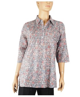 Casual Kurti - Deep Grey With Little Floral