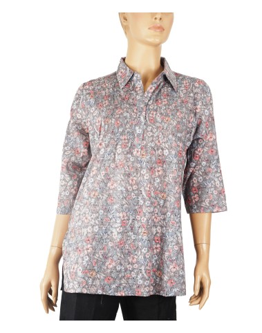 Casual Kurti - Deep Grey With Little Floral