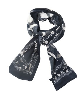 Crepe Silk Scarf - Black And White Abstract