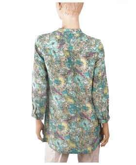 Long Silk Shirt - Green Abstract