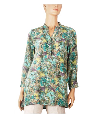 Long Silk Shirt - Green Abstract