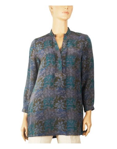 Long Silk Shirt - Ink Blue Floral 