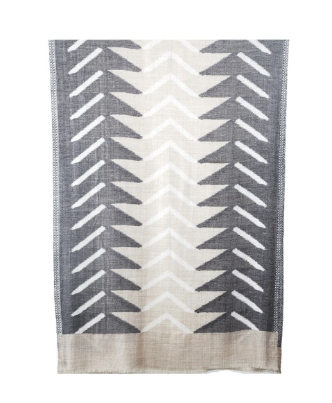 Printed Stole - Khaki And Black Ikat