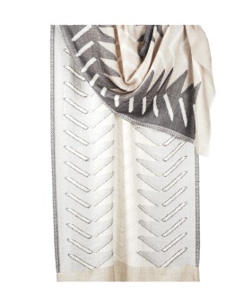 Printed Stole - Khaki And Black Ikat