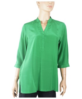 Plain Short Silk Shirt - Green