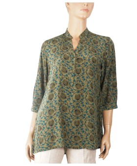 Short Silk Shirt - Olive Green Creeper 