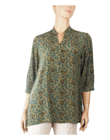 Short Silk Shirt - Olive Green Creeper 