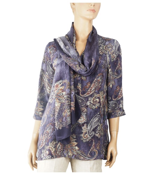 Short Silk Shirt - Pastel Purple Paisley