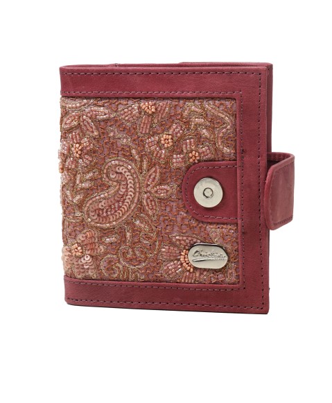 Folding Wallet - Dusty Pink Embroidered