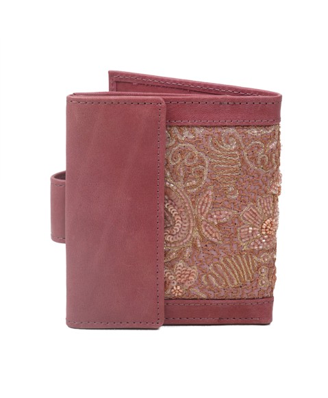Folding Wallet - Dusty Pink Embroidered