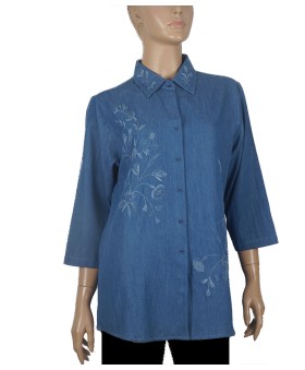 Embroidered Casual Shirt - Denim Floral