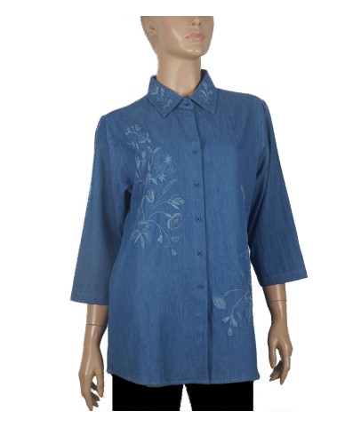 Embroidered Casual Shirt - Denim Floral