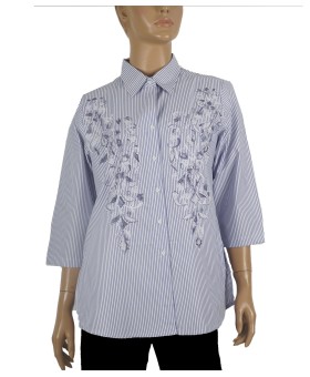 Casual Kurti - White And Blue Stripe With Embroidery