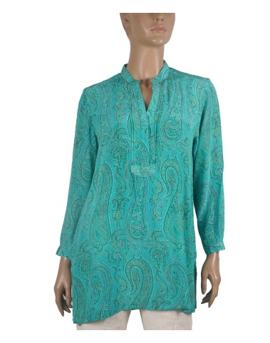 Long Silk Shirt - Aqua Blue Paisley Long Silk Shirt - Aqua Blue Paisley
