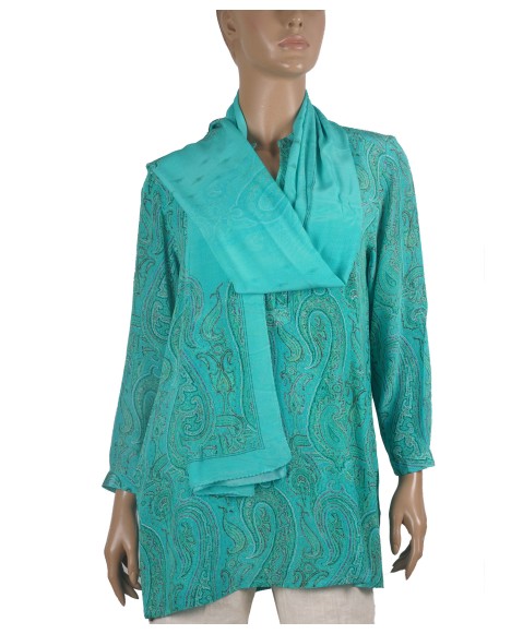 Long Silk Shirt - Aqua Blue Paisley Long Silk Shirt - Aqua Blue Paisley