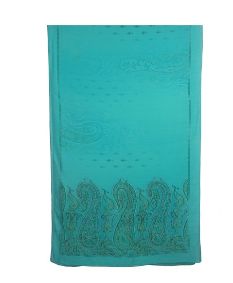 Crepe Silk Scarf - Aqua Blue Paisley