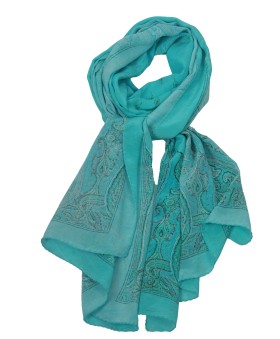 Crepe Silk Scarf - Aqua Blue Paisley Crepe Silk Scarf - Aqua Blue Paisley