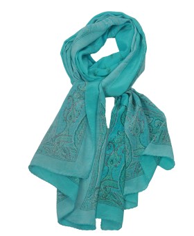 Crepe Silk Scarf - Aqua Blue Paisley Crepe Silk Scarf - Aqua Blue Paisley