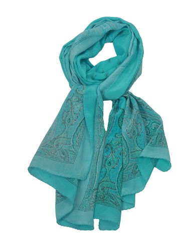 Crepe Silk Scarf - Aqua Blue Paisley