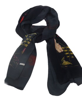 Crepe Silk Scarf - Red Flowers
