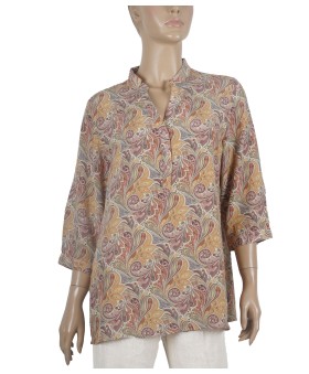 Short Silk Shirt - Beige Floral