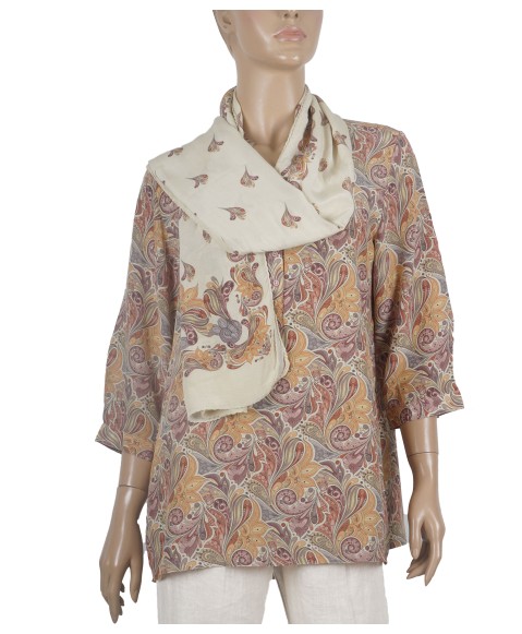 Short Silk Shirt - Beige Floral