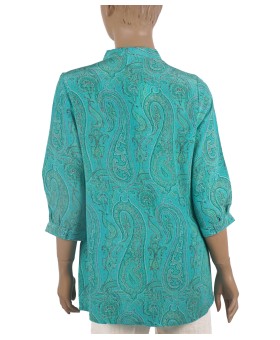 Short Silk Shirt - Aqua Blue Paisley