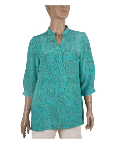 Short Silk Shirt - Aqua Blue Paisley Short Silk Shirt - Aqua Blue Paisley