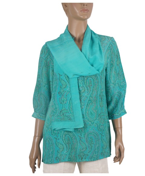 Short Silk Shirt - Aqua Blue Paisley Short Silk Shirt - Aqua Blue Paisley