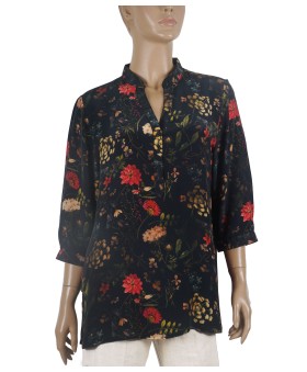 Short Silk Shirt - Red Flowers