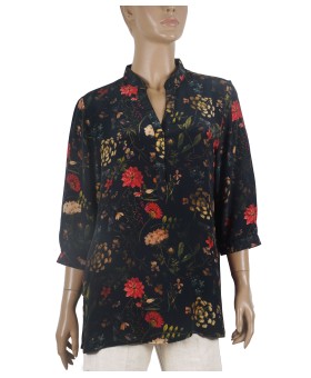 Short Silk Shirt - Red Flowers Short Silk Shirt - Red Flowers