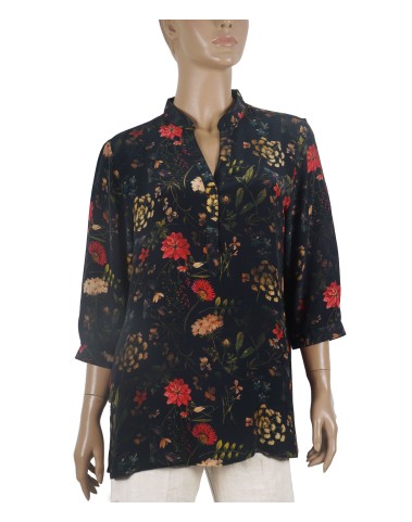 Short Silk Shirt - Red Flowers