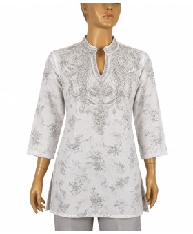 Casual Kurti - Silver Floral Heritage