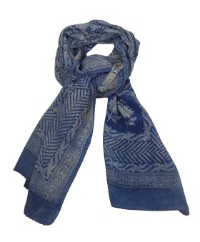 Crepe Silk  Scarf - Blue Abstract