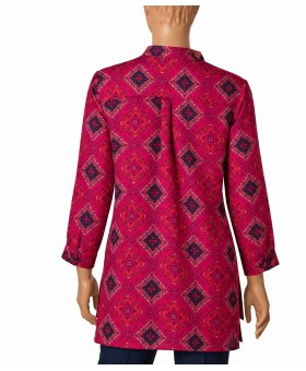 Long Silk Shirt - Ruby Heritage Diamond Print