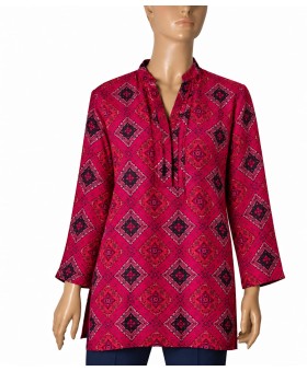 Long Silk Shirt - Ruby Heritage Diamond Print
