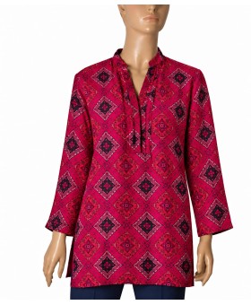 Long Silk Shirt - Ruby Heritage Diamond Print