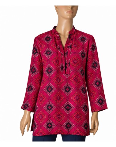 Long Silk Shirt - Ruby Heritage Diamond Print Long Silk Shirt - Ruby Heritage Diamond Print
