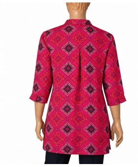 Short Silk Shirt - Ruby Heritage Diamond Print