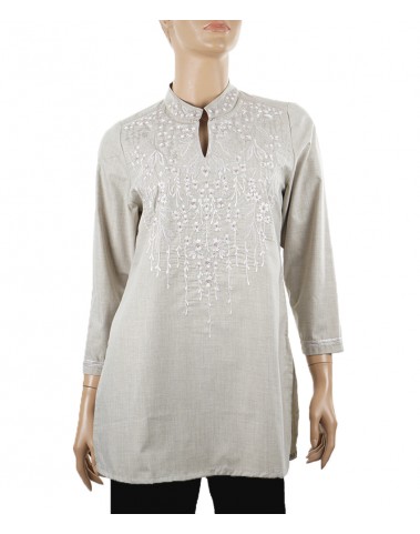 Embroidered Casual Kurti - White Flowers